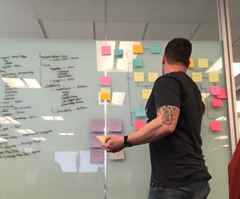 Brendan mapping out a flow with Post-It notes
